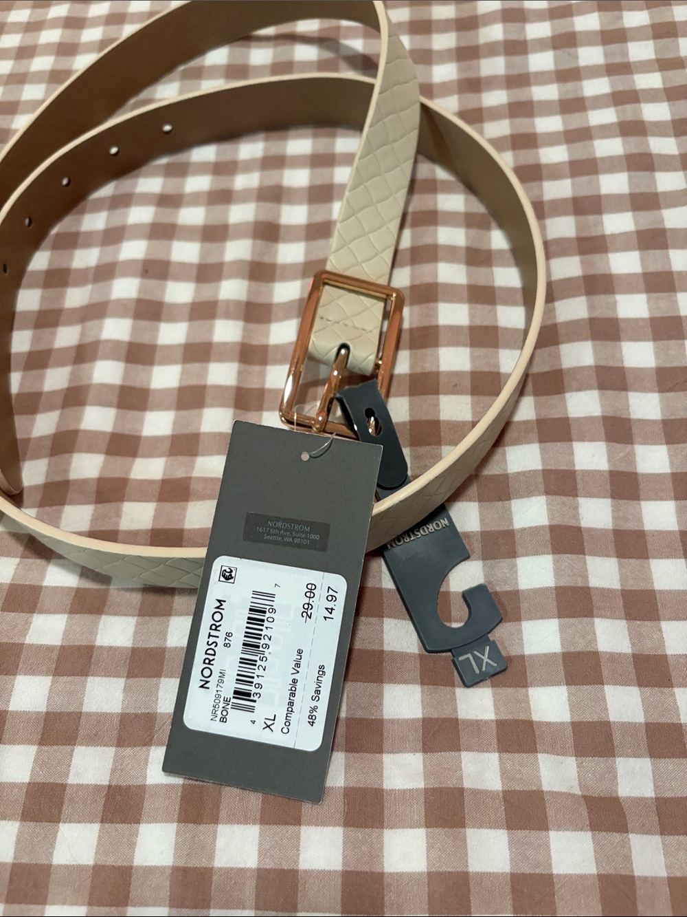 Nordstrom Cream Textured Belt with Gold Buckle